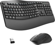 Wireless Keyboard and Mouse Combo, 2.4G Wave Keys Ergonomic Keyboard with Wri...