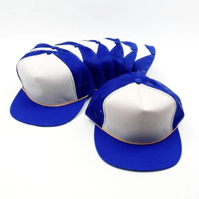 8 Vintage 80s Blank Mesh Snapback Trucker Hat Lot w/ rope Blue White NEW - Image 1 of 4