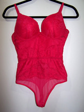 Hot Pink One Piece Sexy Lacey Bodysuit Teddy, Padded Cups Underwire - Size L