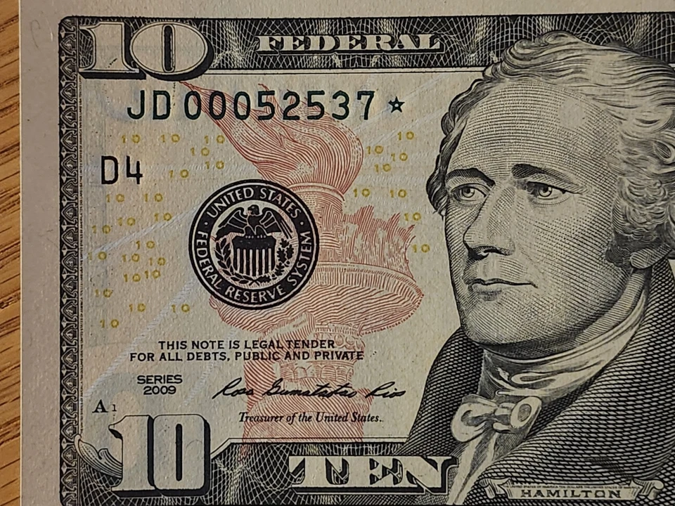 2009 $10 "STAR NOTE" UNC/GEM CLEVLAND DISTRICT JD00052537* 2 OF 3 CONS SER NUM - Image 3 of 4