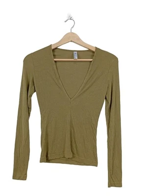 AMERICAN APPAREL T-shirt col en V Dames Haut T EU 36 kaki style décontracté - Photo 1/4