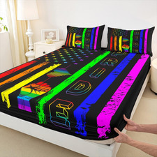 Manfei Pride Theme Fitted Sheet Queenamerican Flag Bed Cover Rainbow Stripes
