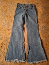 Vintage 70 s Levi s Orange Tab Bellbottom Flare Denim Jeans Fringed Size 29 x 31