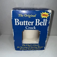 NEW-L. TREMAIN-THE ORIGINAL BUTTER BELL CROCK-CREAM W/BURGUNDY BANDING DESIGN