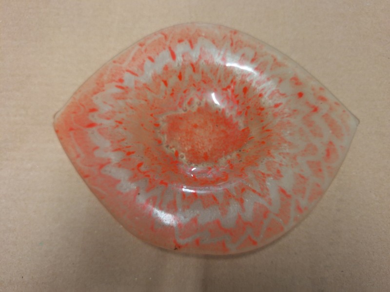 Vintage Shallow Glass Dish - red & clear oval, shaped like an eye, 9"x7"x1.5"