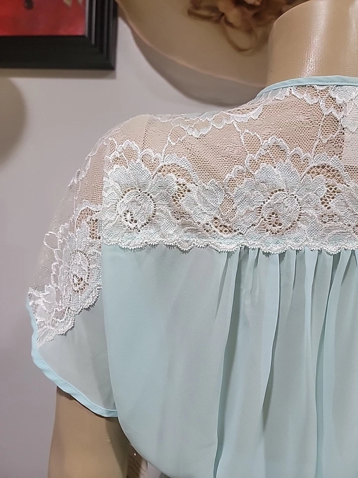 Jonquil Diane Samandi 蕾丝装饰 Peignoir 长袍小号蓝色全新带标签 #C7 — 第 3/4 张图片