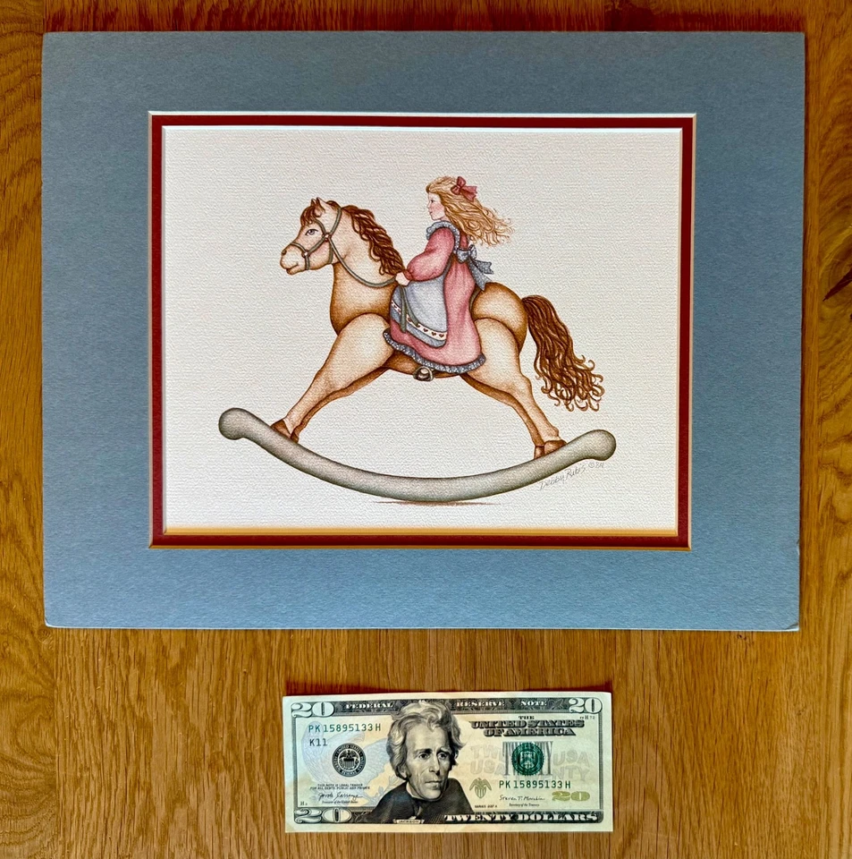"Impresión de caballo mecedor DEBBY RUBIS firmada y fechada 84 arte infantil sin marco 11 x 14""" Foto 2 de 4