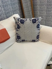 John Robshaw Navy, Sky Blue & White Whipstitch 20x20 Pillow Cover & Down Insert