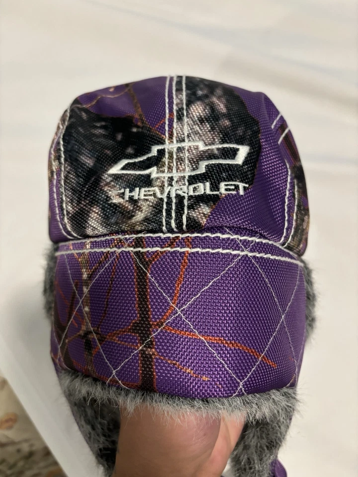 Vintage Realtree Camo Chevrolet Trapper Winter Hat Fur Hunting Car - Image 3 of 4