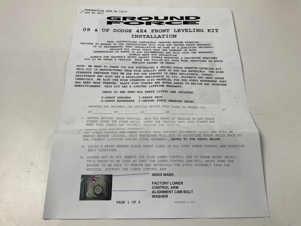 Kit de elevação de suspensão Ground Force 3817 2" nivelamento frontal para 2009-18 Ram 1500 4WD - Imagem 4 de 4