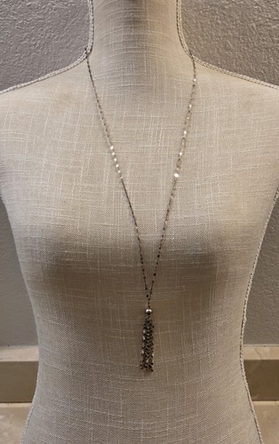 Vintage Italian Designer Sterling Silver Mirror Chain Tassel Lariat Necklace 32"