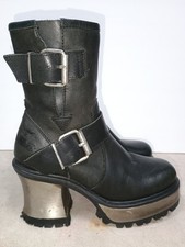 Vtg Joe Sanchez Boots Destroy Combat Platform Leather Buckle Zip 90s Y2K 5-5.5