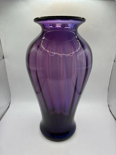 Fenton Glass Vase Mulberry Purple & Blue Striped Optic