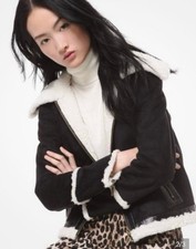 Michael Kors Black Faux Suede Jacket White Fa...