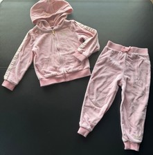 Juicy Couture Kids Girls 3T Pink Velour Tracksuit Hoodie Jogger Set Y2K