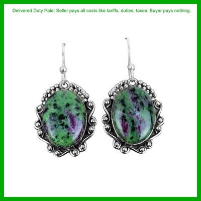 Natural Ruby Zoisite 925 Silver Wedding Gift Dangle Bezel Hook Earrings Jewelry