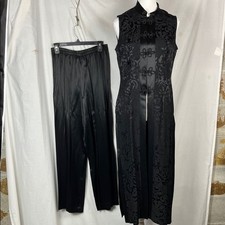 Vintage R M Richards by Karen Kwong Black 2 Piece Floral Pantsuit