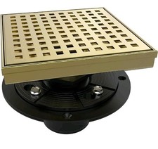 WEBANG 6 Inch Square Shower Drain Gold Floor Drain with Flange Square Holes...