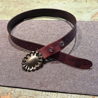 Vintage Dying Breeds Leather Concho Belt Hand Tooled Western  display picture 1