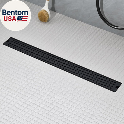 12 Inch Linear Shower Drain - Matte Black 304 Stainless Steel Rectangular Floor