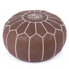 Genuine Leather Round Pouf Unstuffed - Moroccan Ottoman Footstool, Footrest C...