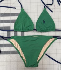 NWT Polo Ralph Lauren Green Pony Bikini Top Bottom Swimsuit Medium Logo