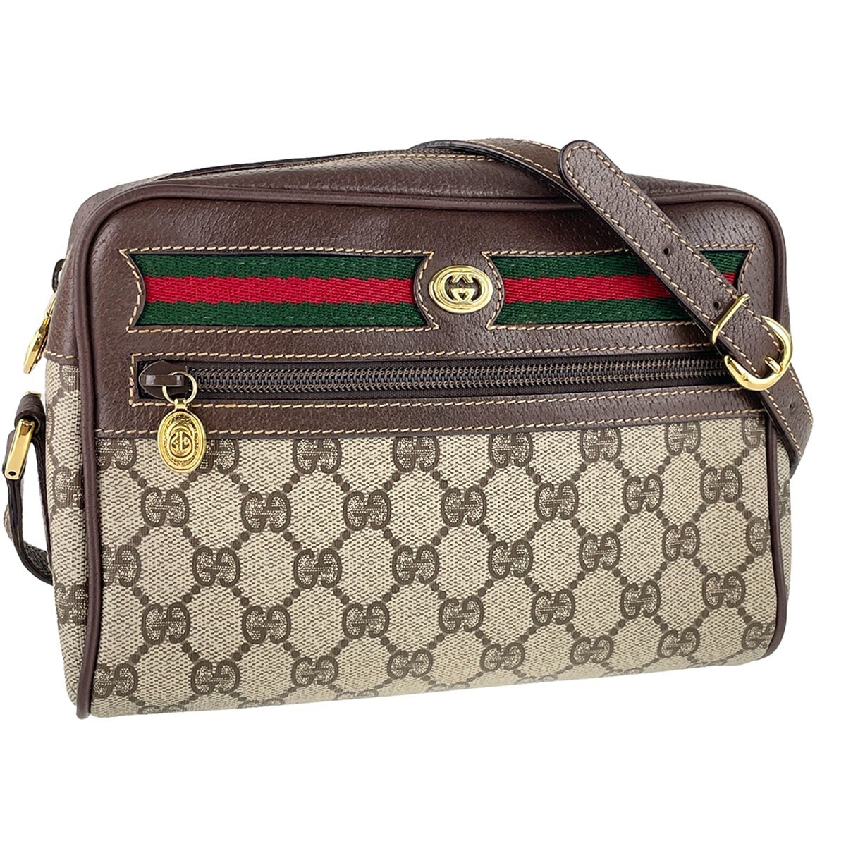 GUCCI Old Gucci Sherry Line PVC Leather Beige Brown Shoulder bag