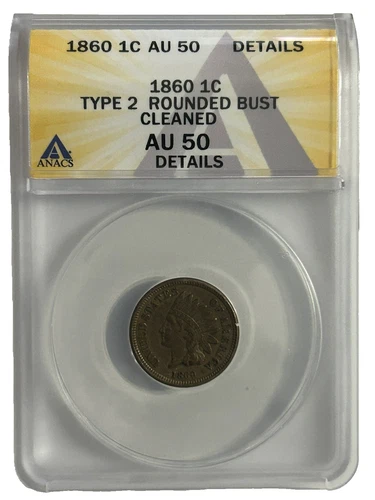 1860 Indian Head Cent - Type 2 Rounded Bust AU50 Details