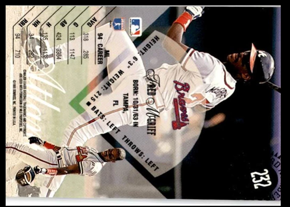 1995 Leaf Fred McGriff Atlanta Braves #232 - Image 2 of 2
