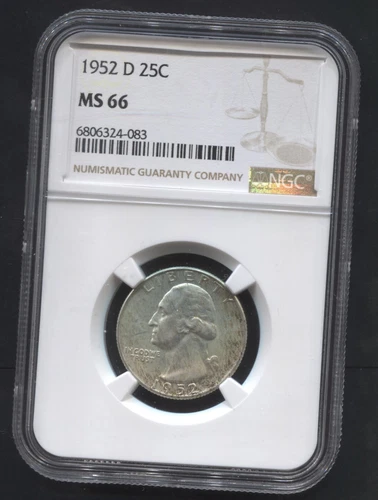 1952-D-25c Washington Quarter- NGC- MS66. 90% Silver
