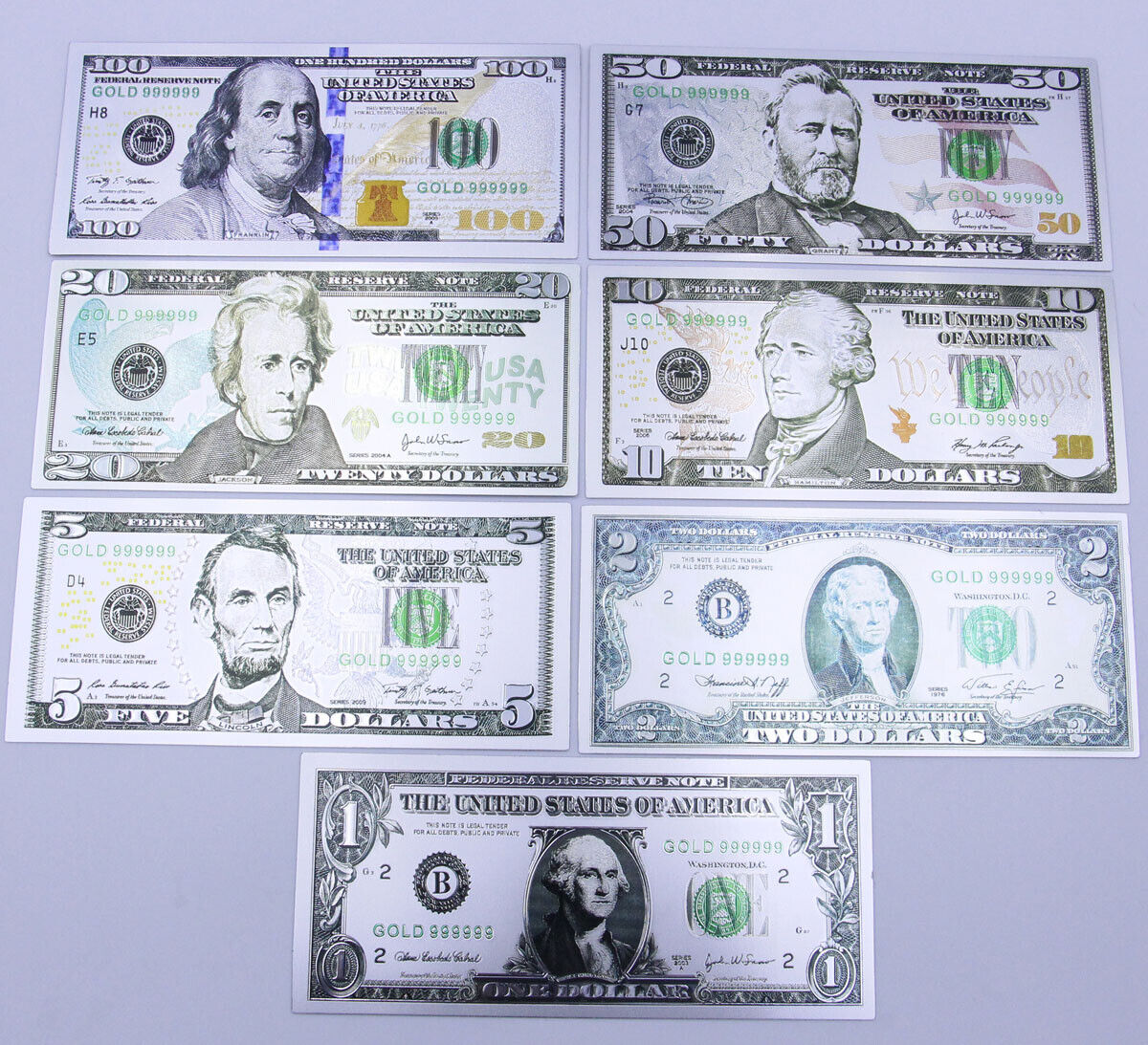 1 Set 7 Pcs US dollar Color Silver Banknote Crafts Paper Money Props Gift  New