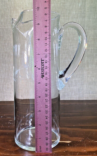 Vintage Hand Blown Etched Floral Glass Martini Cocktail Pitcher 10" 50oz GUC - Picture 14 of 16
