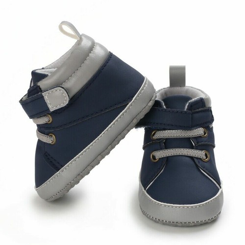 High Top Baby Boy 0-18 Months Soft sole Ankle Infant Shoes Black Moccassins - Picture 16 of 31