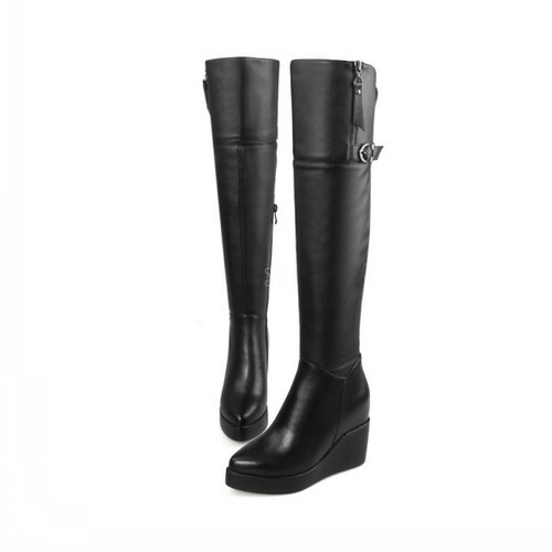platform wedge knee high boots