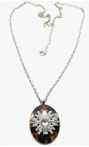 Lia Sophia “Elysian” Tortoise Shell Cut Crystal Accents Pendant Long Necklace - Picture 2 of 4