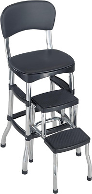 Cosco Retro Counter Chair/Step Stool, Sliding, Black
