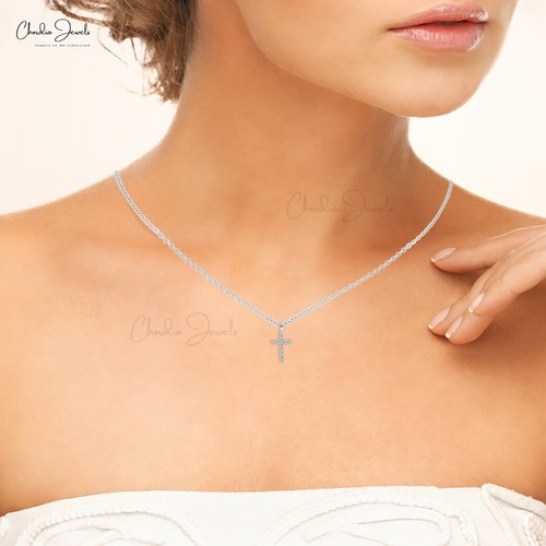Hallmarked 14k White Gold Natural G-H Diamond Cross Women's Religious Pendant - Picture 4 of 8