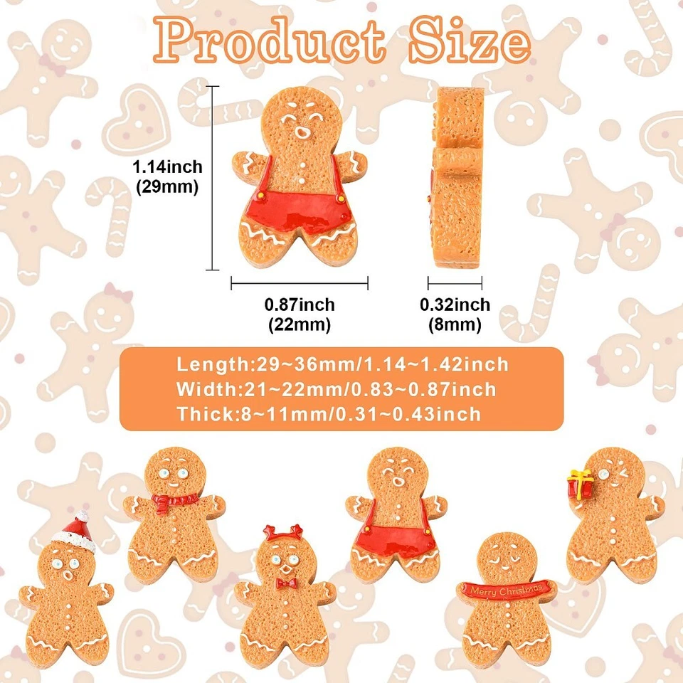 18x Navidad Pan de Jengibre Hombre Marrón Espalda Plana Dije Cabachon para Estuche de Teléfono Decoración Foto 2 de 4