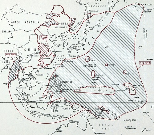 WWII Map 168 Japan War Asia Pacific Situation Changes Aug 1942 - 1945 West Point - Picture 2 of 2