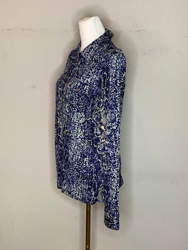 Tory Burch Womens Snake Print Silk Long Sleeve Button Down Shirt Blouse Blue S - Image 4 of 4
