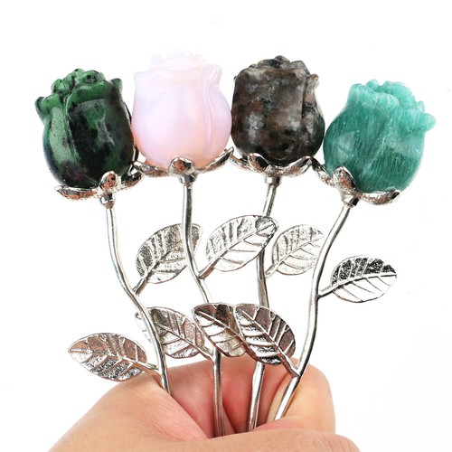 Natural Rose Flowers Stone Crystal Carved Gemstone Valentine's Day Wedding Gifts - Picture 5 of 28