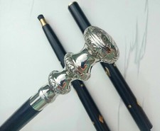 Brass Design Handle Handmade Cane Antique Wooden Walking Stick Vintage Silver