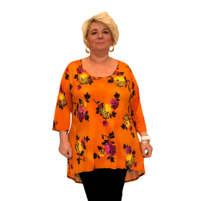 DAMEN OBERTEIL DAMEN BLUSE 3/4 ARM LANG GETAUCHT SAUM T-SHIRT ÜBERGRÖSSE.