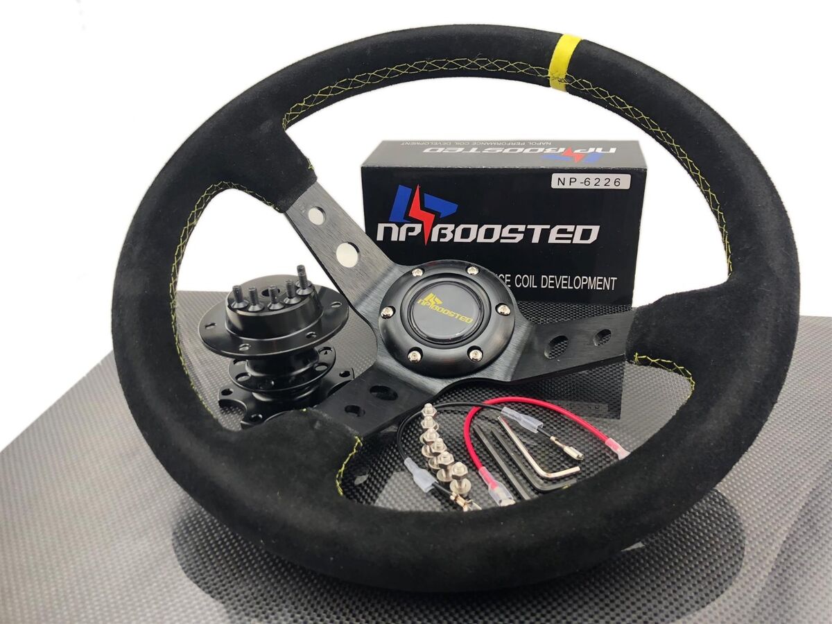 JDM 350mm Deep Dished Racing Suede Alloy Steering Wheel JDM 350mm Deep Dished Racing Suede Alloy Steering Wheel