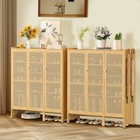 Modern Shoe Rack Storage Cabinet Organiser Shelf Cupboard Bamboo w/ 3 Weave Door