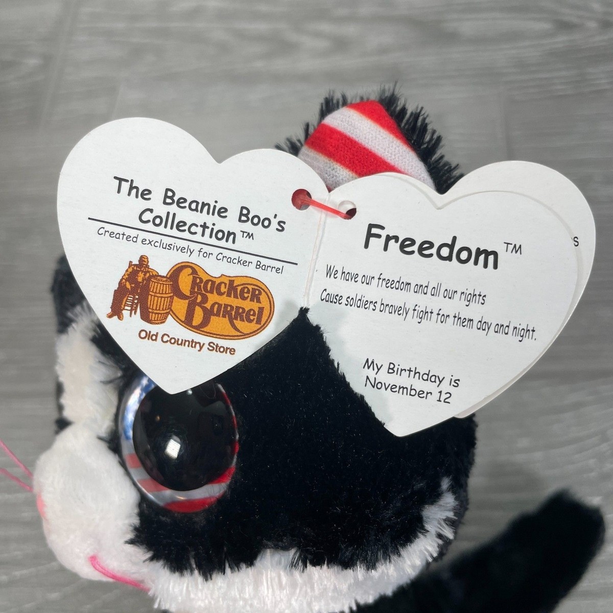 Ty Beanie Boos Freedom Cat Solid American Flag Eyes Cracker Barrel  Exclusive NEW