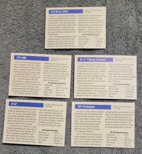 1991 Boeing Sammlerkarten 5 Karten Set, SELTEN Luftfahrt Erinnerungsstücke Flugzeug - Bild 2 von 2