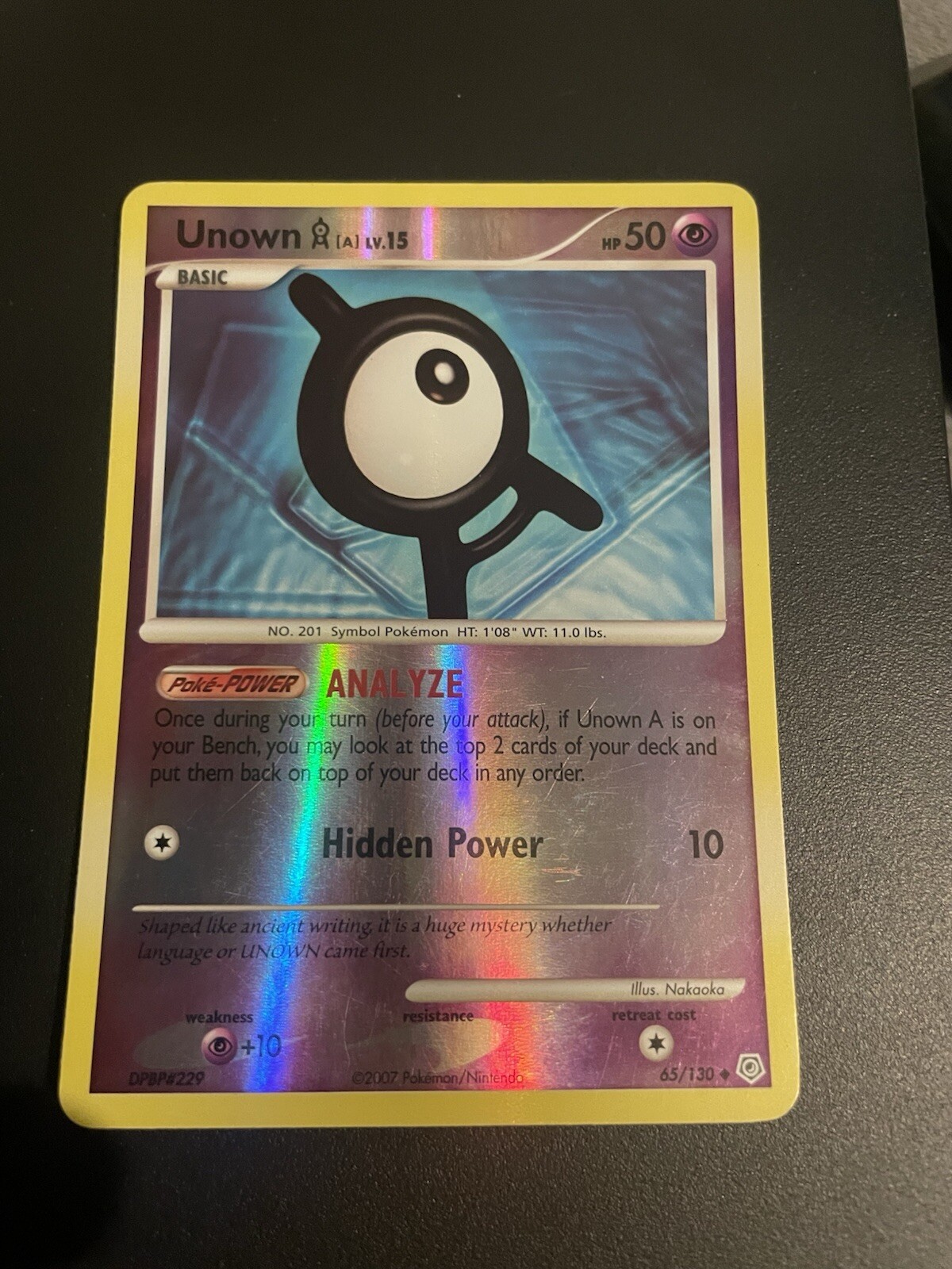 Unown A - 65/130 Diamond & Pearl (Pokemon) Reverse Holo Rare - LP