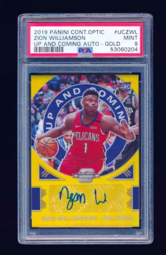 PSA 9 ZION WILLIAMSON 2019-20 CONTENDERS OPTIC UP AND COMING GOLD AUTO RC #/10