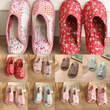 Women Floral Home Shoes Slippers Cotton Fabric House Slipper Flat Shoes Indoor